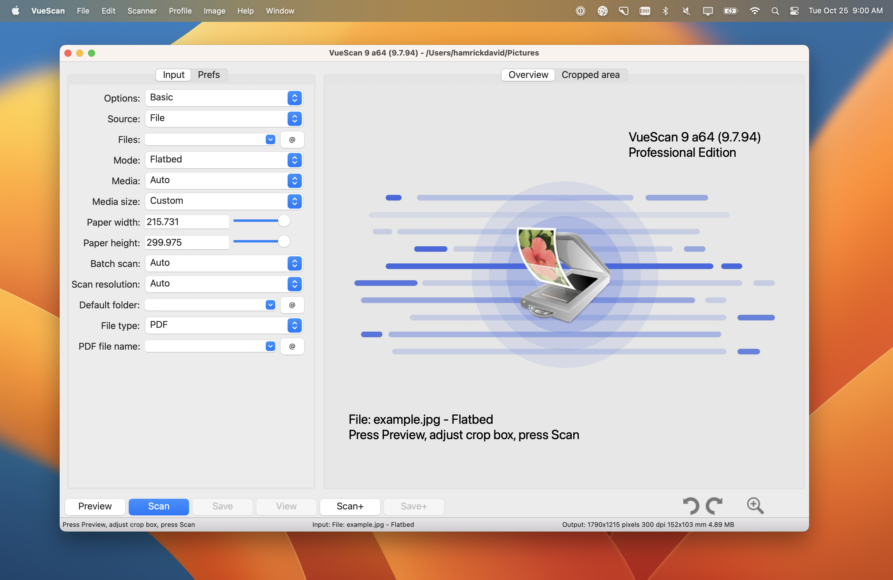 Screenshot showing VueScan Scanner Software on macOS Ventura