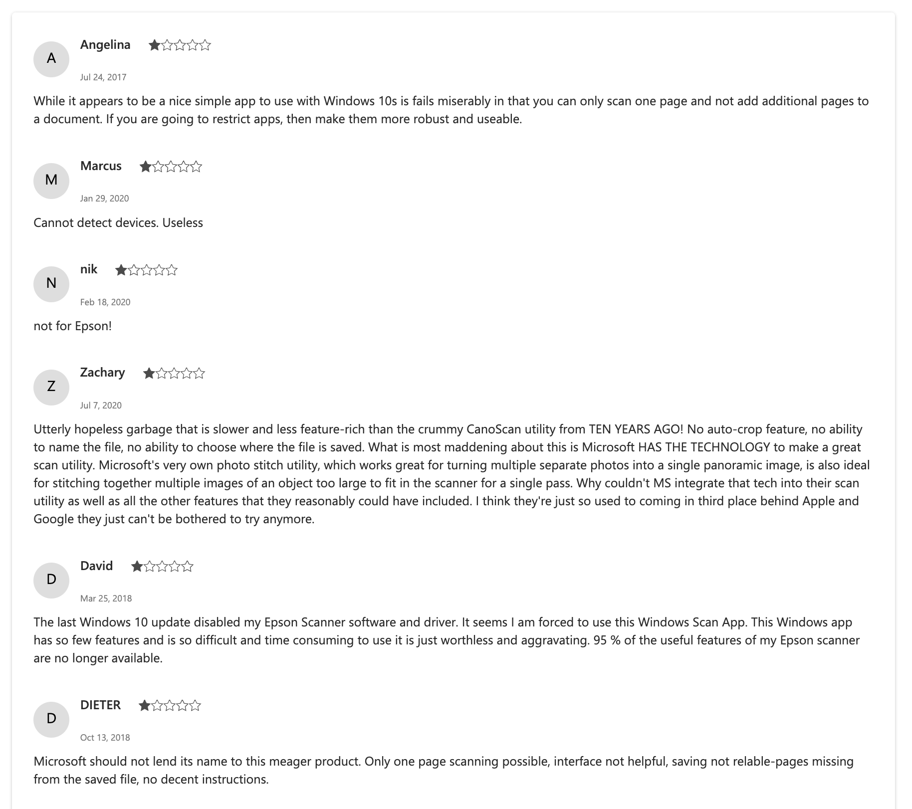 Screenshot of Reviews of Windows Scan